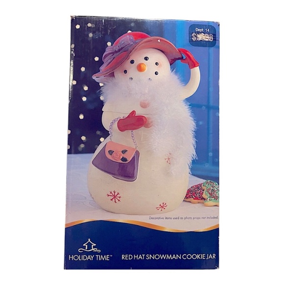 Vintage Red Hat Society Snowlady Cookie Jar ORIGINAL BOX and packaging - Picture 2 of 3